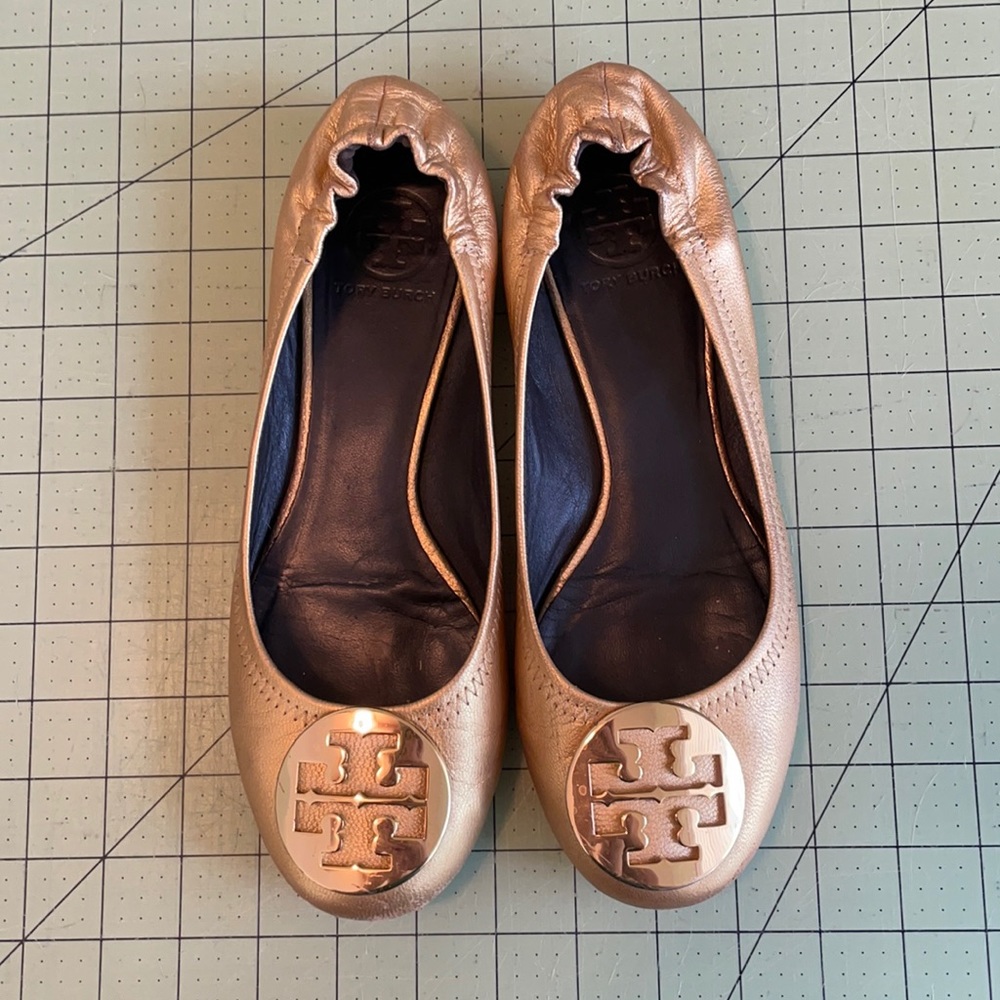 Gold Tory Burch leather ballet flats